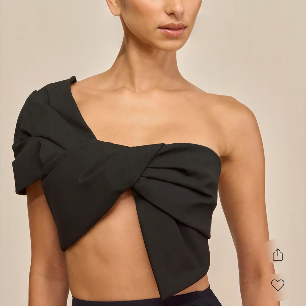 Cult Gaia Black Asymmetrical Bow Crop Top